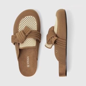 VIVAIA Bow Mules Knit Slip On Loafers Comfortable‎ Flats Shoes Size 7.5 EUR 38